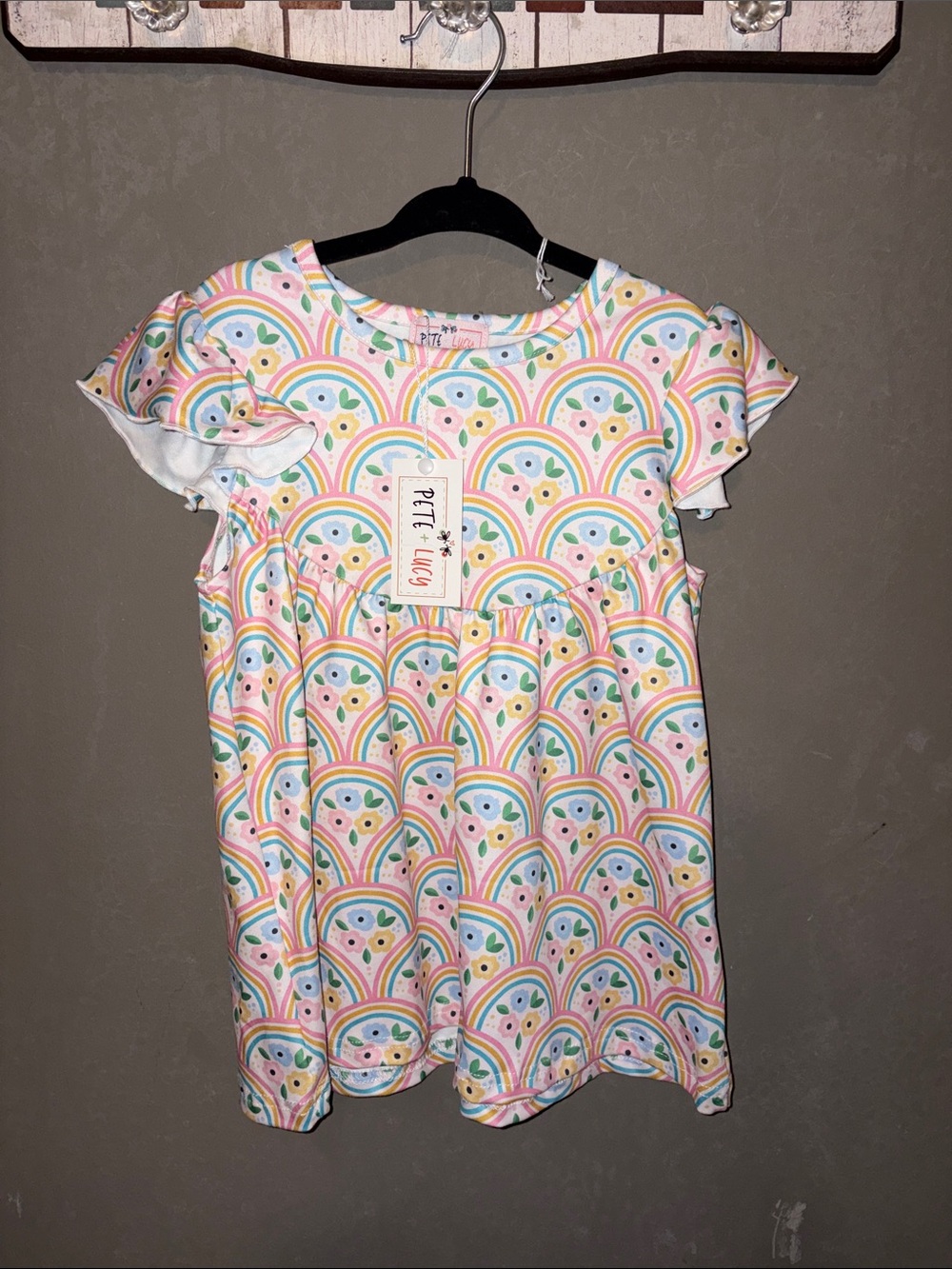 Pete & Lucy Rainbow Print Girls Dress - Pastel Multi